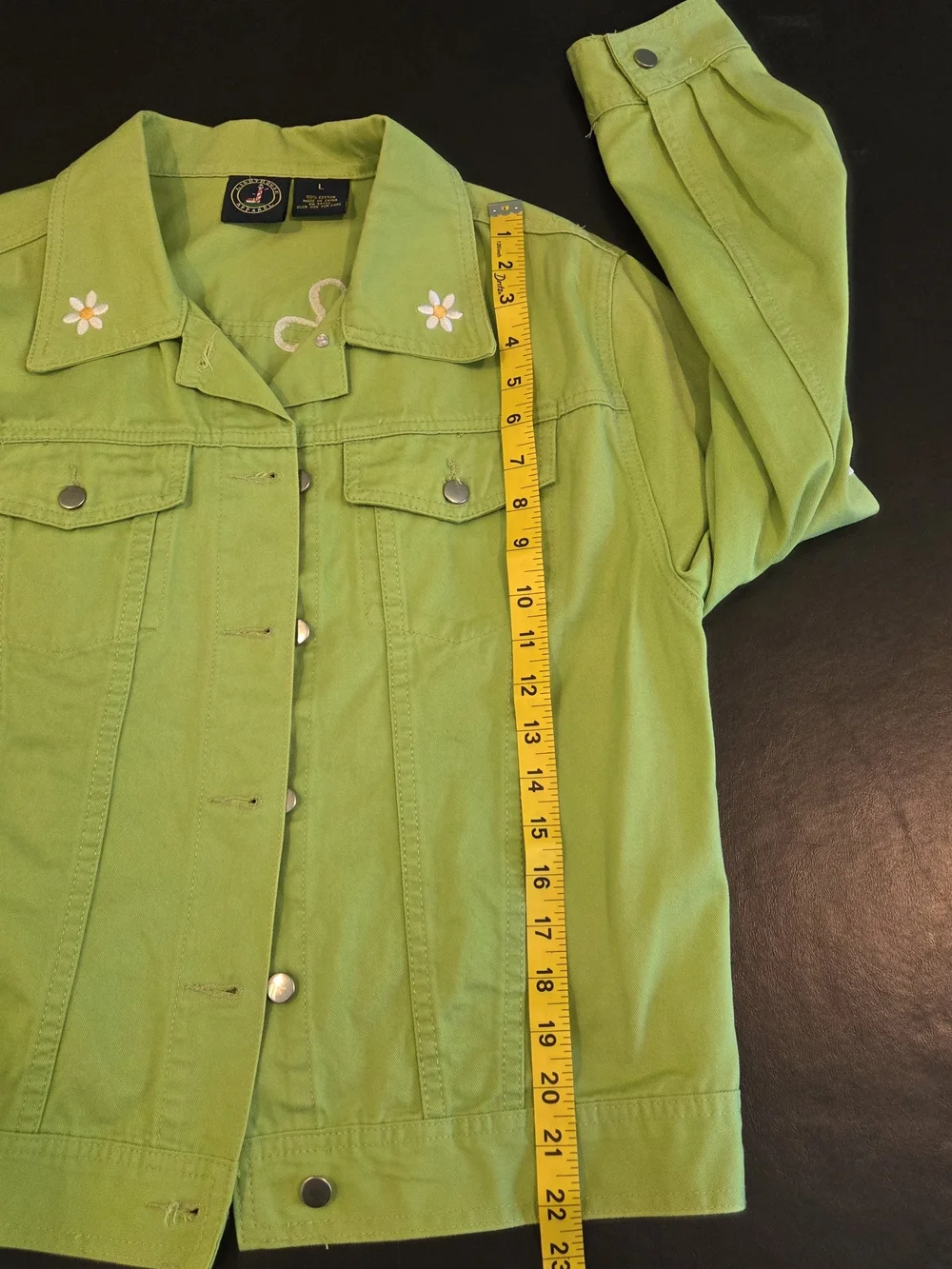 Lighthouse Apparel Lime Green Daisy Embroidered Denim Jacket L